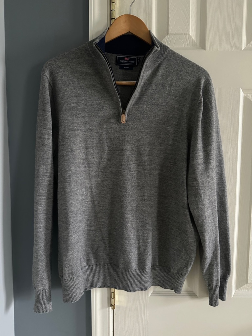 Vineyard Vines Performance Sweater Mens Large Blue Merino Wool 1/4 Zip Golf